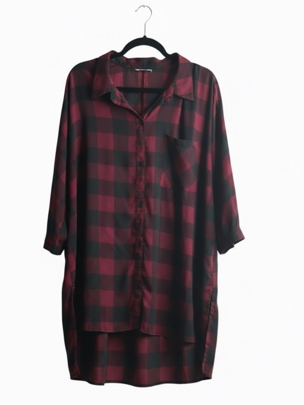 Black and Maroon Buffalo Plaid Button-Up Tunic • EUC • 31" p2p & length - Picture 3 of 3